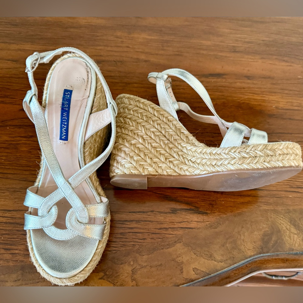 Stuart Weitzman Metallic Wedge Espadrilles